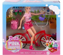 BARBIE with BIKE dog and Accessories PINK PASSPORT Series Original Mattel HWJ00