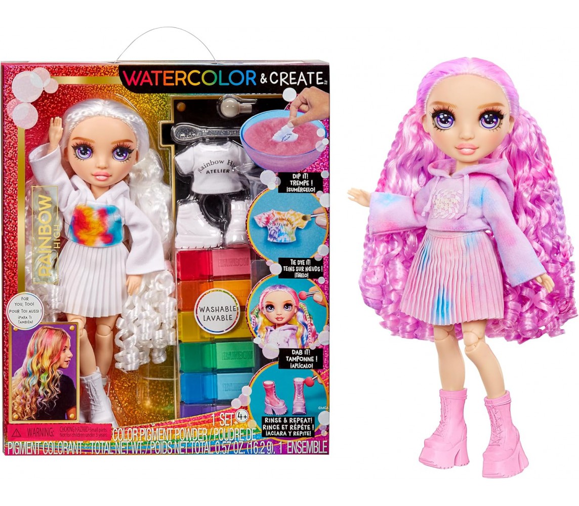 Rainbow High Watercolor DOLL PURPLE EYE Washable Playset Original MGA LOL