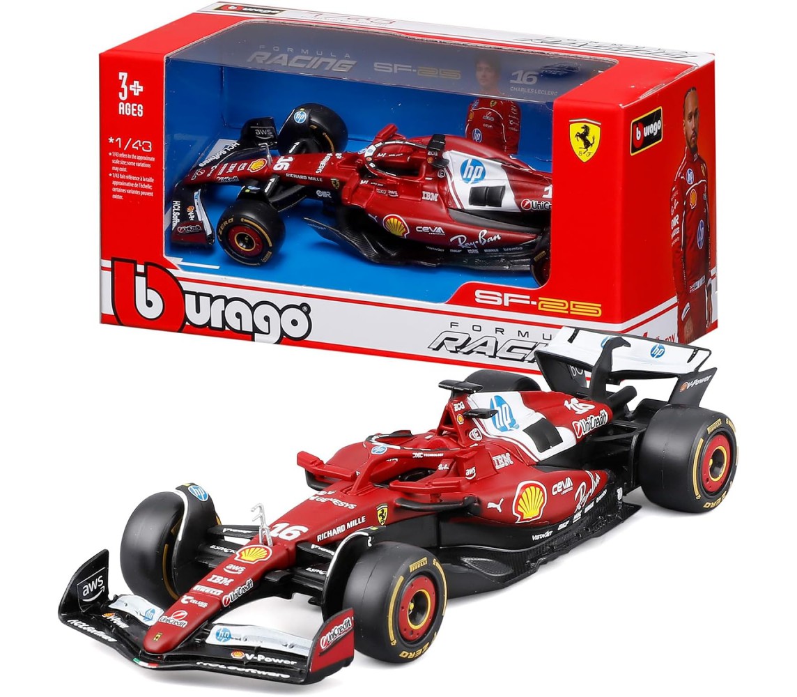 FERRARI LECLERC SF-25 Car Model Formula 1 2025 DieCast 1/43 Driver 16 Bburago