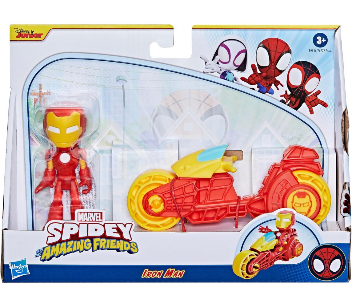SPIDEY AMAZING FRIENDS Playset Figure 10cm IRON MAN and MOTOR CYCLE Hasbro F9346