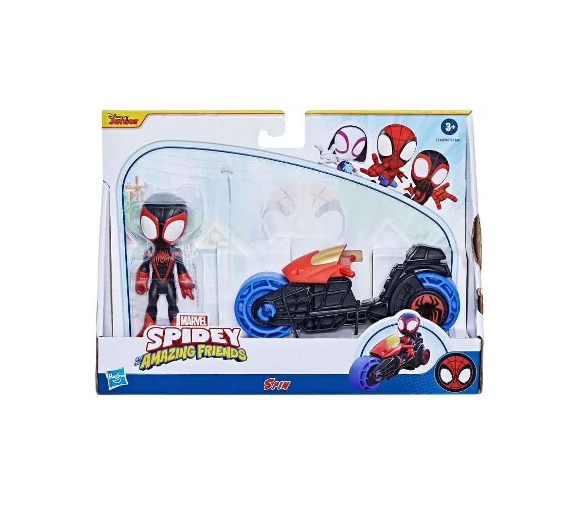 SPIDEY AMAZING FRIENDS Playset Figure 10cm MILES MORALES and MOTOR CYCLE Hasbro F7460