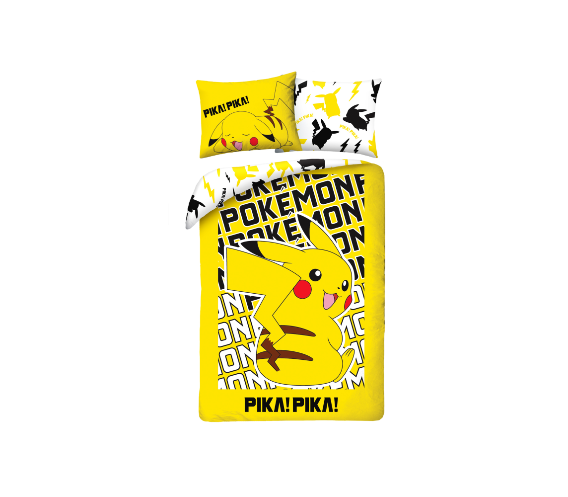 POKEMON Set Letto Pikachu PIKA-PIKA Poliestere COPRIPIUMINO 140x200 POK-1042BL