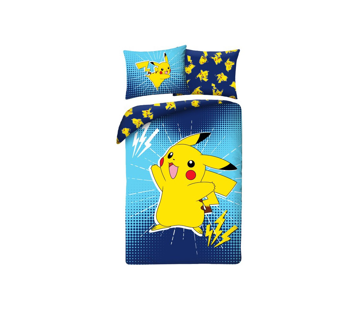 Set Letto POKEMON PIKACHU In Spiaggia Con Gli Amici COPRIPIUMINO Reversibile 140x200 Federa 70x90 Originale COTONE Bulbasaur