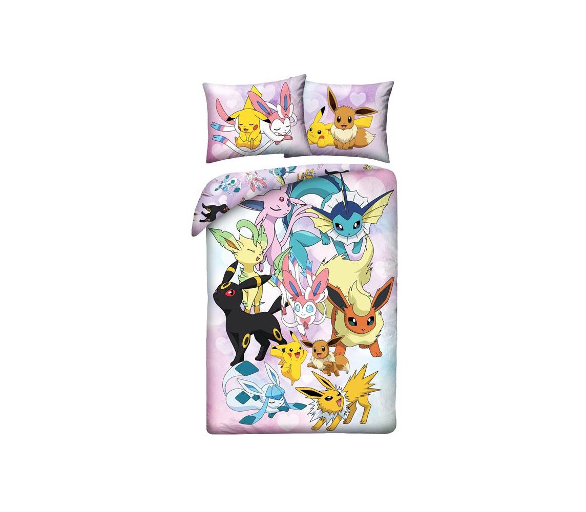 Set Letto POKEMON Pikachu e EEVEELUTIONS Evoluzioni di EEVEE Ufficiale COPRIPIUMINO Reversibile 140x200 Originale COTONE