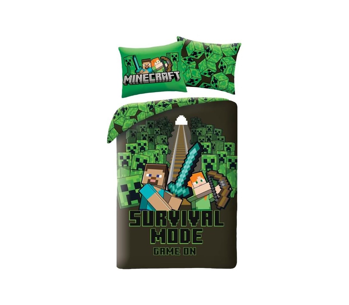 MINECRAFT Bed Set Create SURVIVAL MODE Polyester DUVET COVER 140x200 MNC-785BL