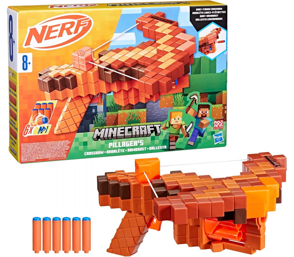 NERF MINECRAFT Pillager's Crossbow Dart-Blasting Crossbow 6 N1 Dards HASBRO G0315