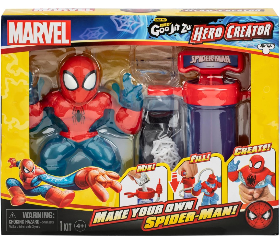 SPIDERMAN Goo Jit Zu Hero Creator 18cm SUPER STRETCHY 3 x SQUISHY Soft Heroes Goo Jit Zu