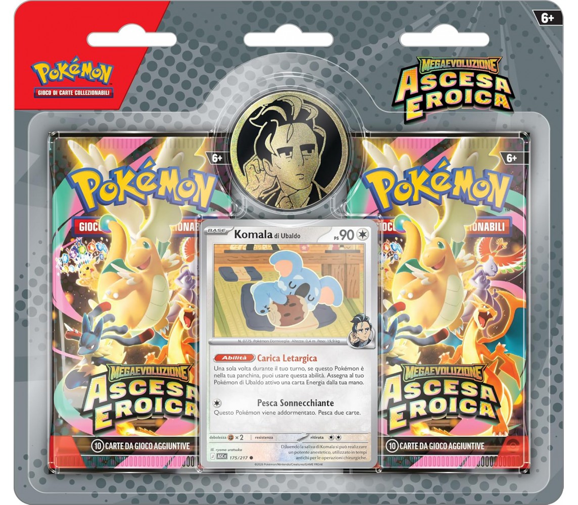 Pokemon ASCESA EROICA Carte ITALIANO Pack 2 Buste MONETA Komala MEGAEVOLUZIONE