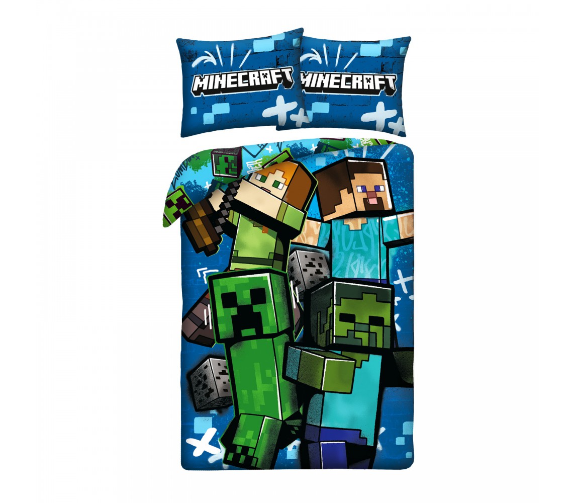 MINECRAFT Bed Set ALEX STEE Blue Polyester DUVET COVER 140x200 MNC-949BL