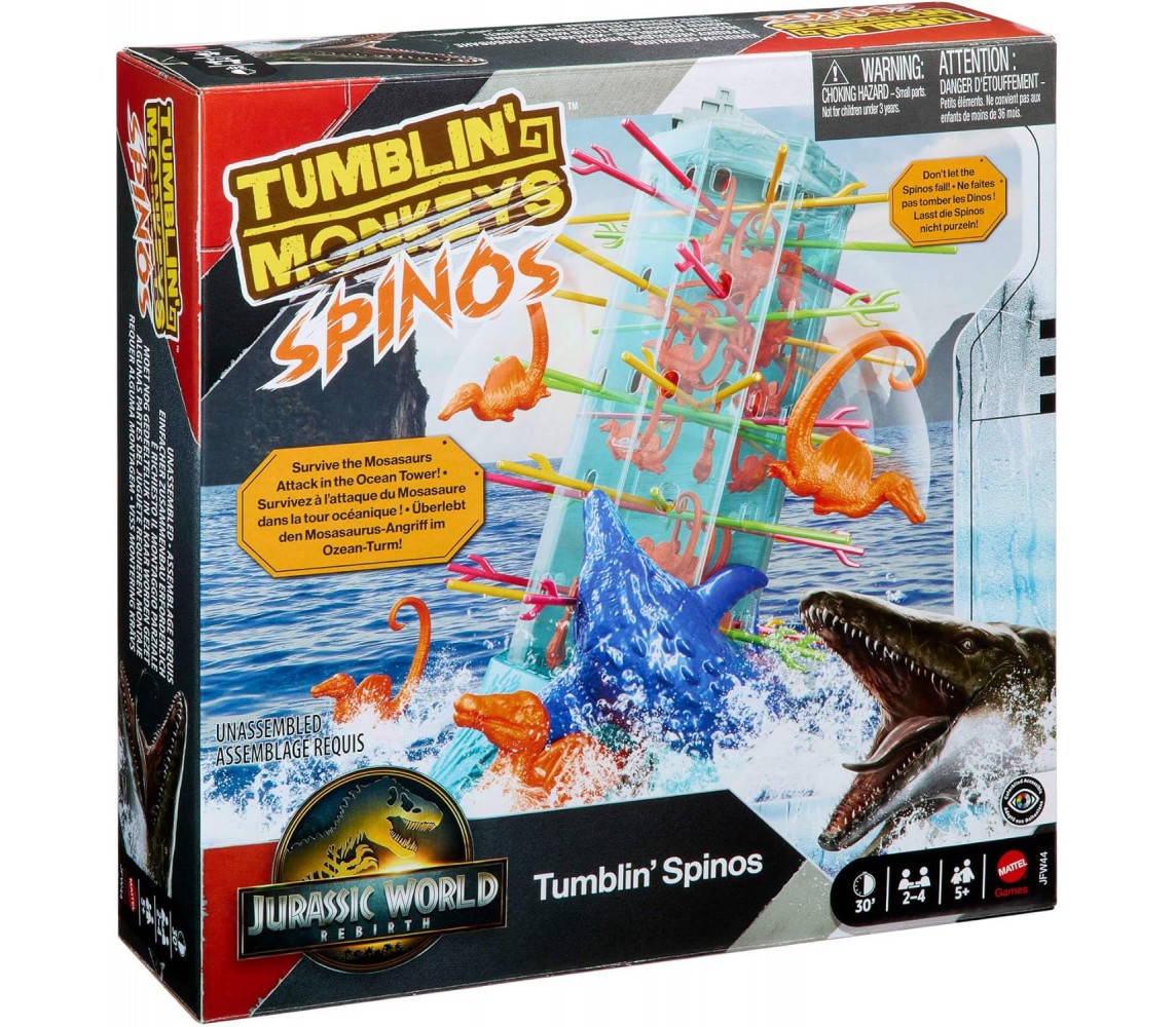 JURASSIC WORLD Tumblin Spinos save the dinos Ability Board Game MULTILINGUAL VERSION Original Mattel