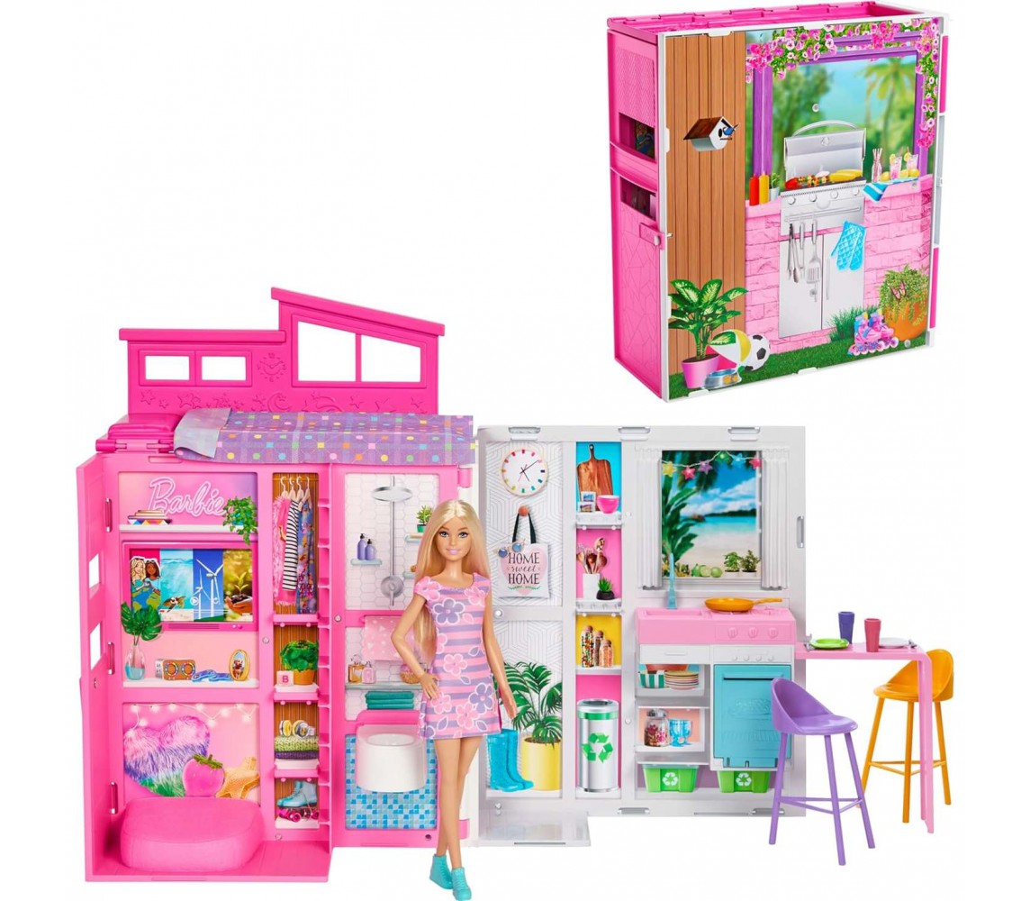 BROKEN PACKAGE BARBIE LOFT HOUSE HOLYDAY ROOMS With DOLL and All Furnitures Original Mattel HRJ77
