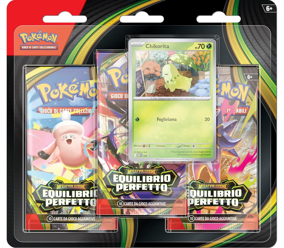 ITALIAN Pokemon MEGAEVOLUZIONE Cards EQUILIBRIO PERFETTO CHICORITA Blister 3-pack