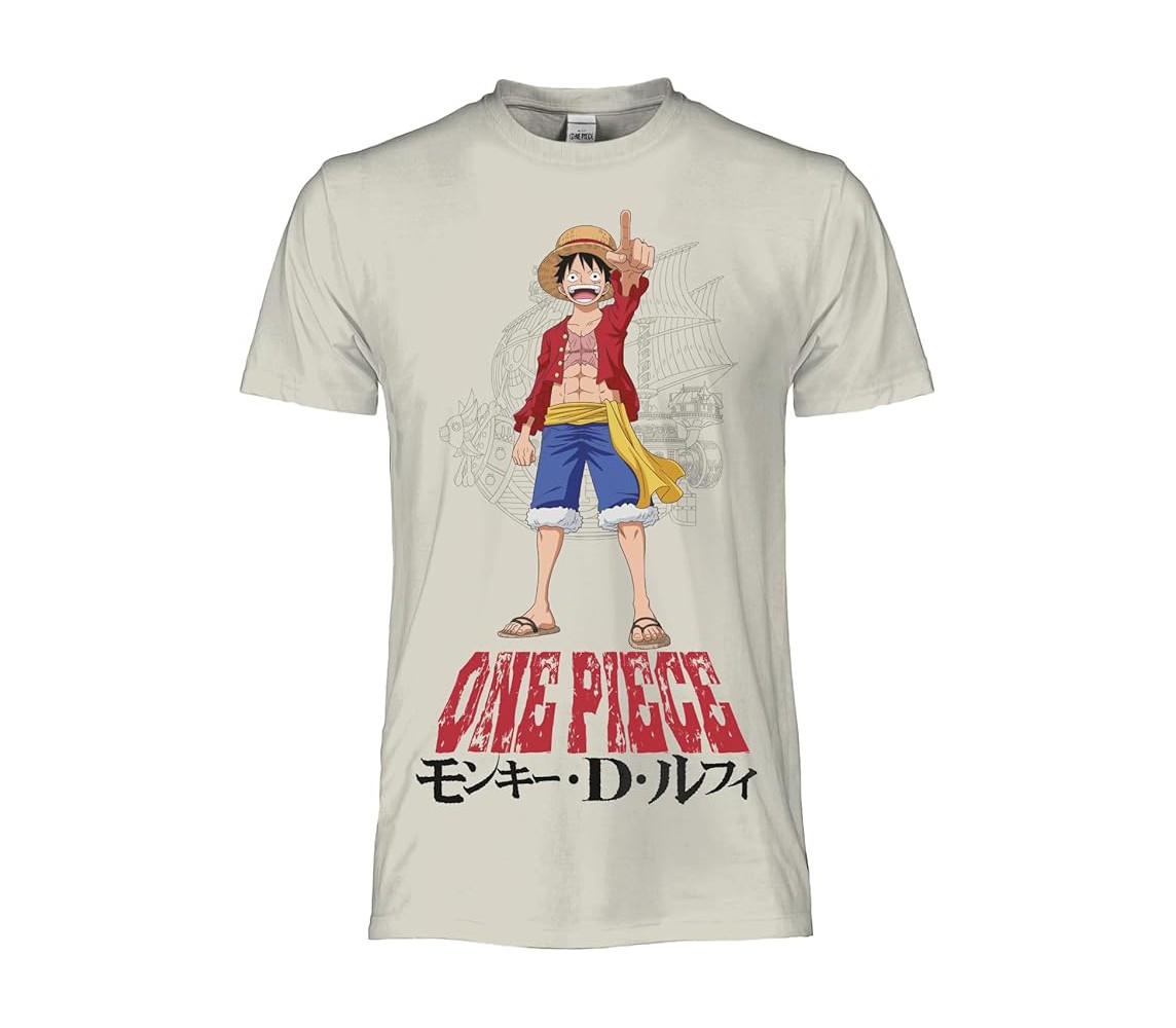 ONE PIECE RUBBER Straw Hat Crew Adult T-Shirt BEIGE OFFICIAL