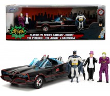 BATMAN Serie TV Classic BATMOBILE Model METAL 4 Figures Batman Robin 1/24 JADA