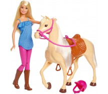 BARBIE Con Cavallo e Casco Equestre 30cm Originale Mattel FXH13