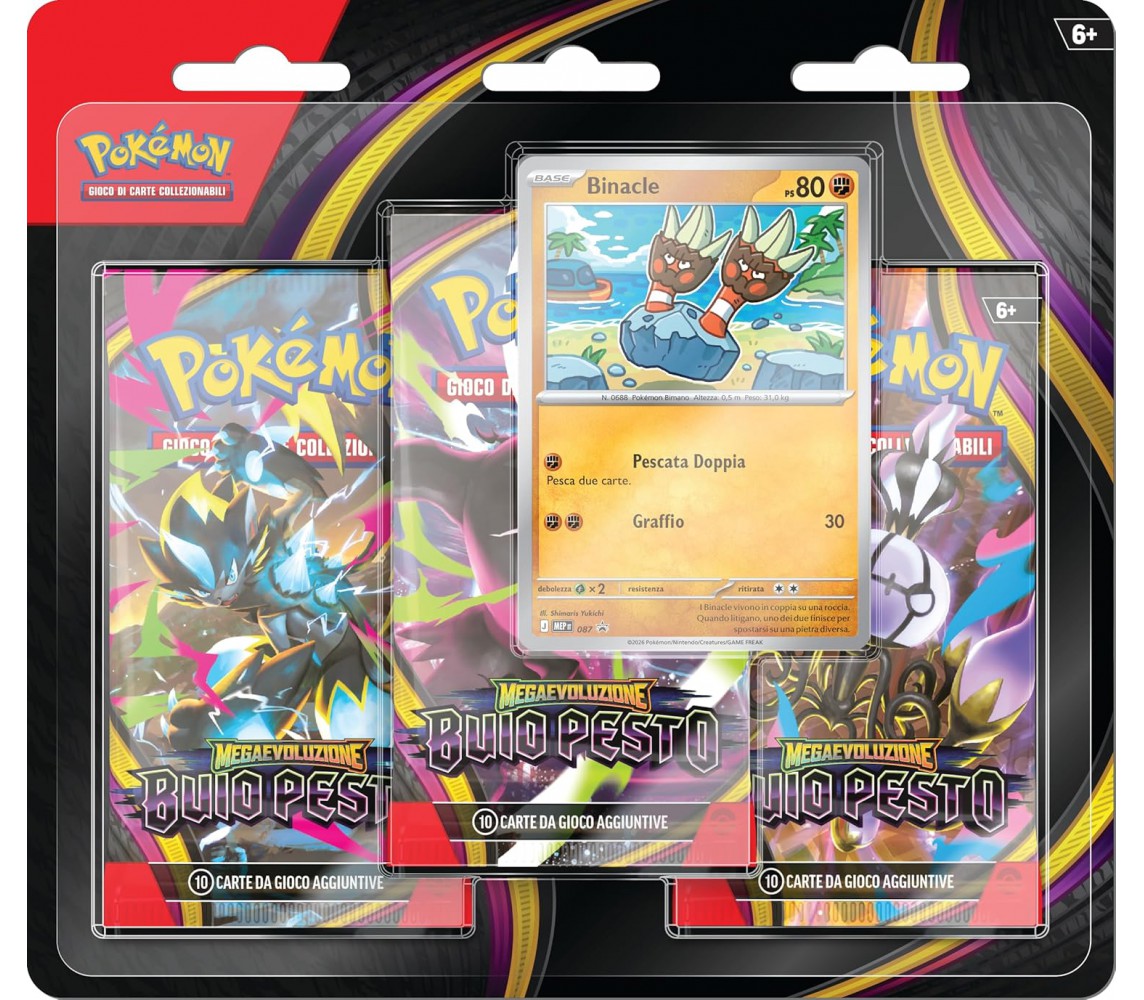 Pokemon BUIO PESTO Carte ITALIANO Pack 3 Buste BINACLE MEGAEVOLUZIONE