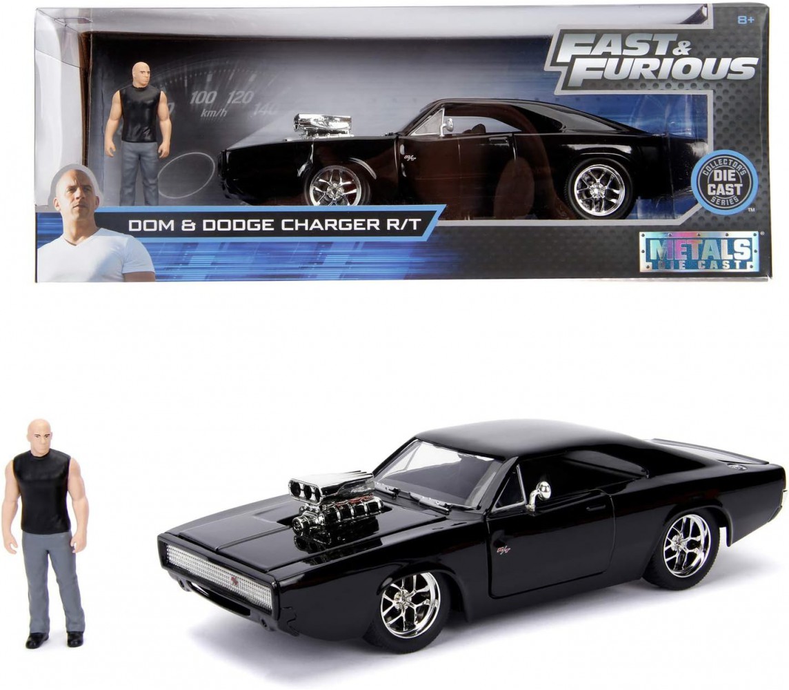 Fast Furious BOX ROTTO DODGE CHARGER R/T DieCast CON FIGURA DOM Scala 1/24 Jada