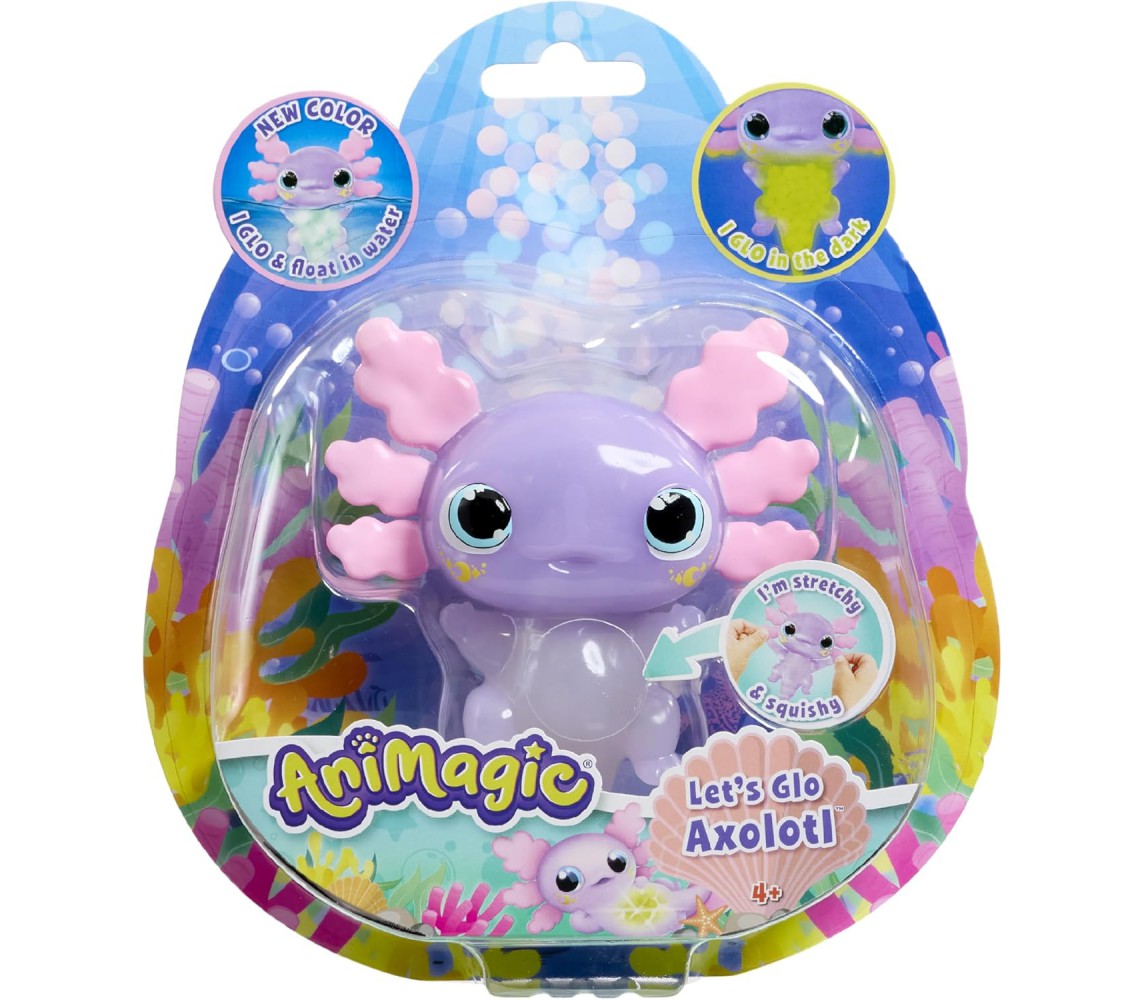 Animagic Let's GLO Axolotl allungabile e perline fosforescenti SQUEEZE Goliath