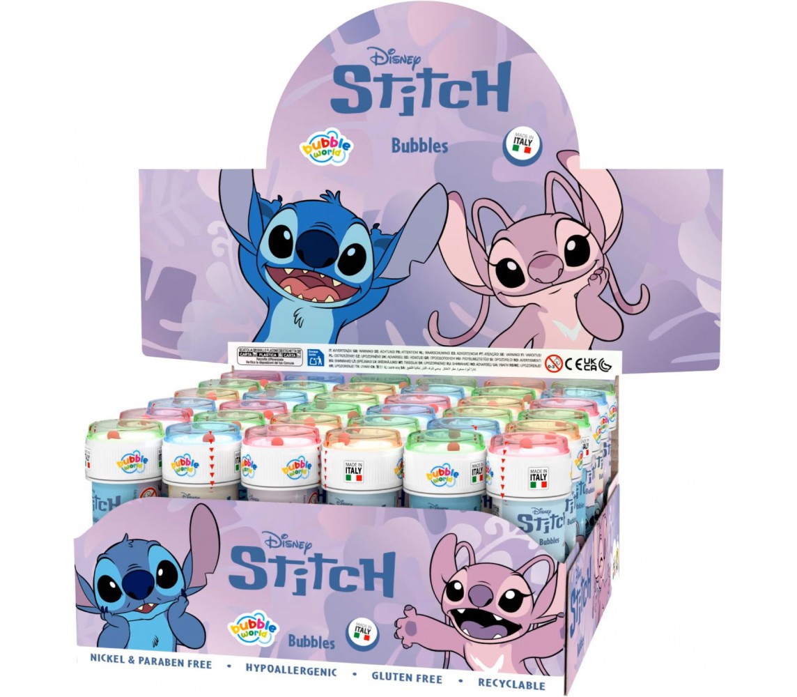 BOLLE SAPONE STITCH e ANGEL Party Box Display 36 Flaconi 60ml Originali Disney