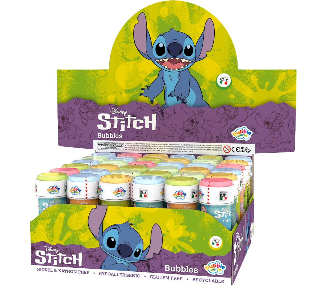 BOLLE SAPONE STITCH Party Box Display 36 Flaconi 60ml Originali Disney Dolcop