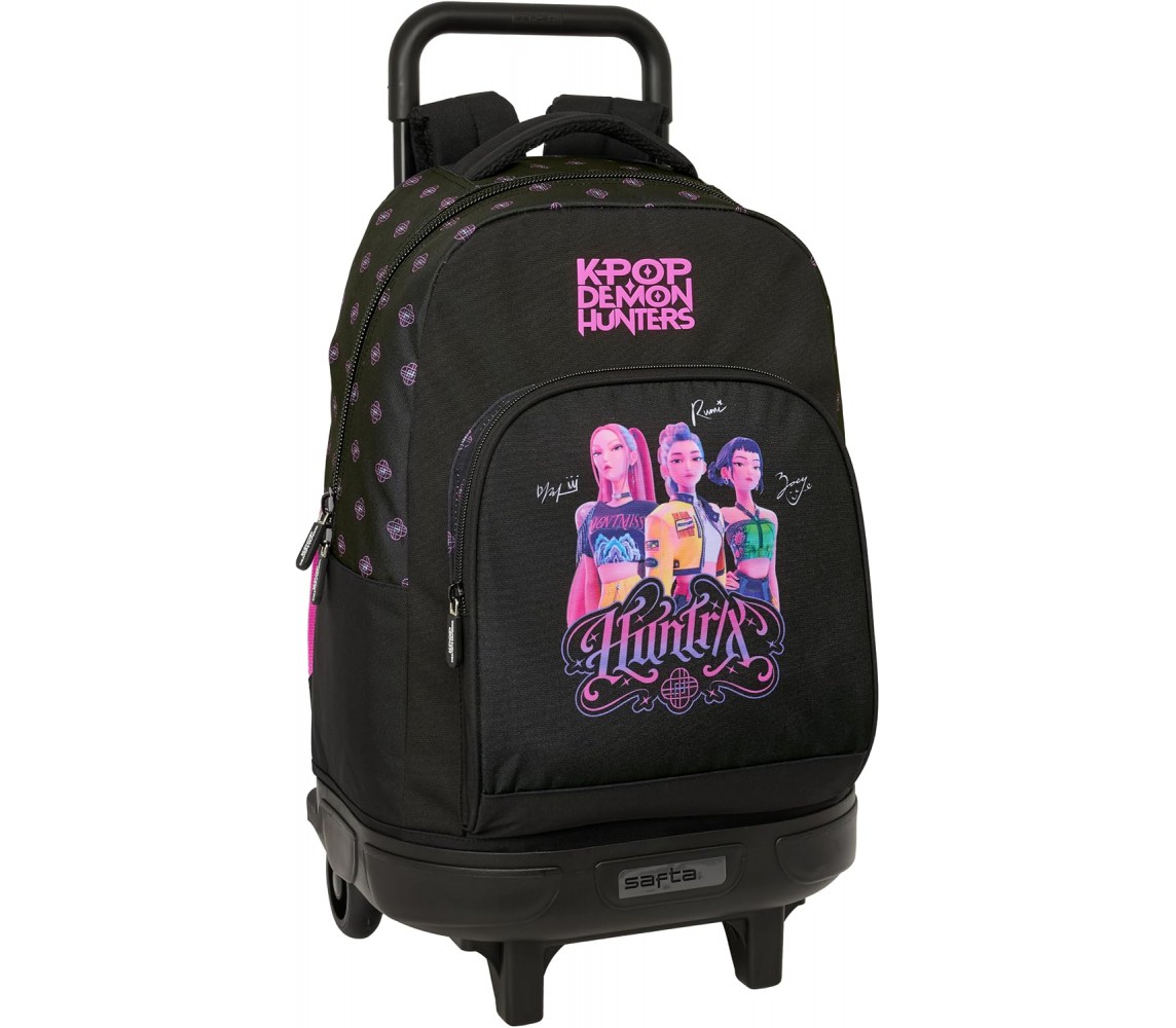 K-POP Demon Hunters Trolley Zaino Nero con rotelle 45x33x225cm HUNTRIX SAFTA