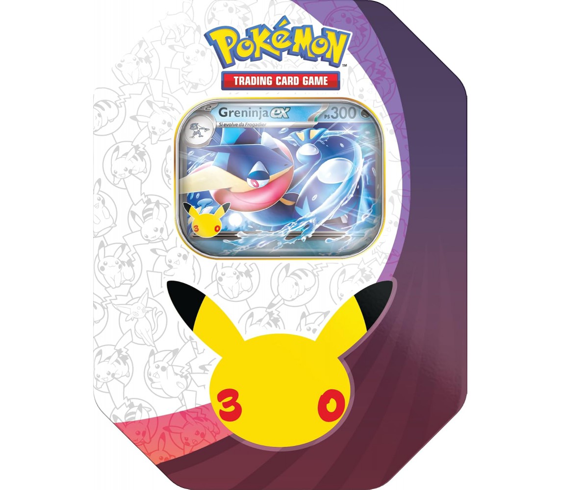 30. ANNIVERSARIO POKEMON gioco carte GRENINJA EX TIN METAL BOX ITALIANO 4 Buste