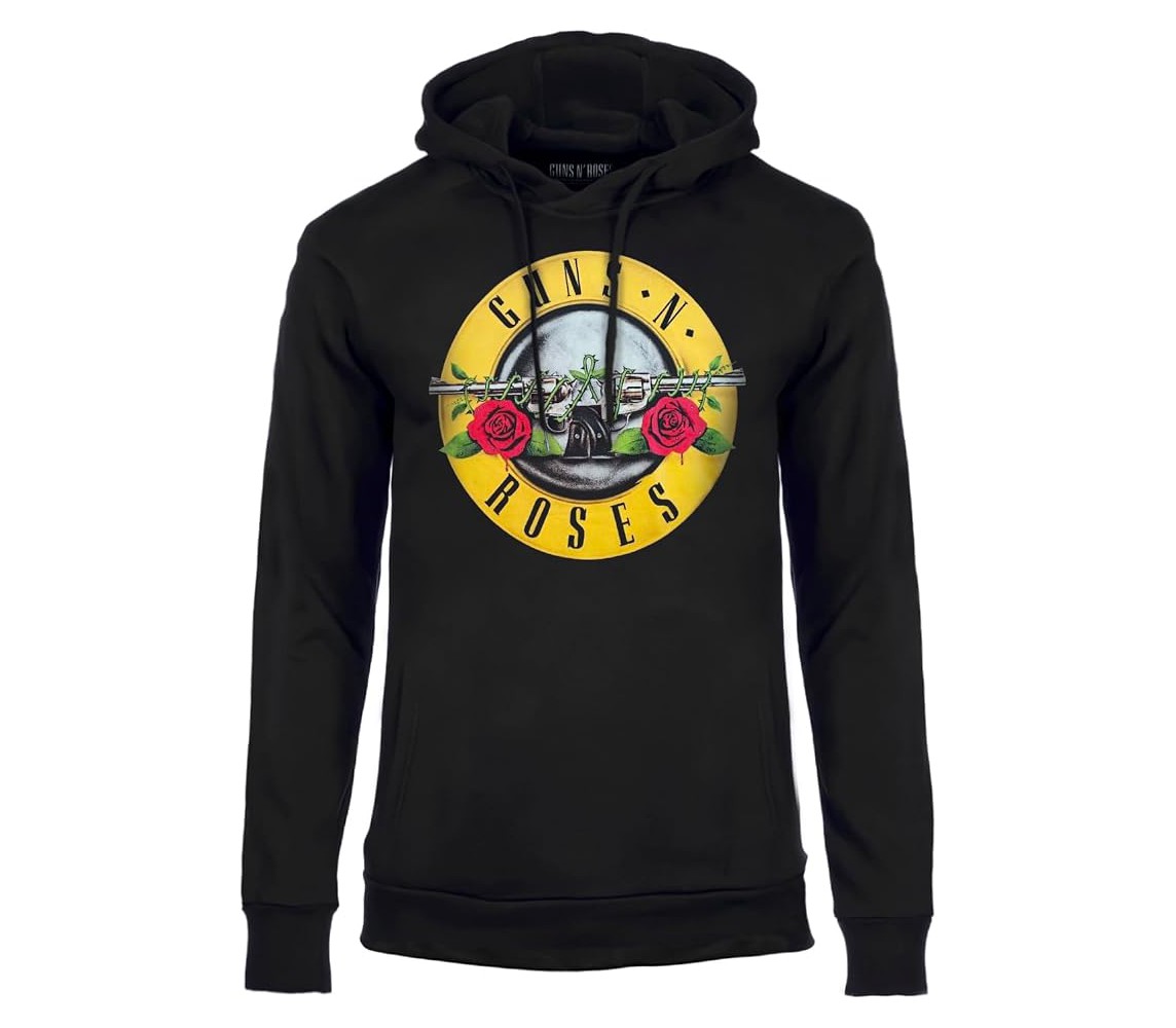 GUNS N' ROSES LOGO Hard Rock Music Felpa con Cappuccio NERA UFFICIALE Originale