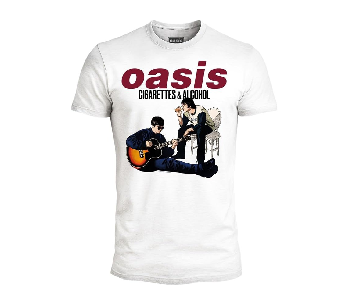 OASIS CIGARETTES and ALCOHOL T-Shirt Maglietta Bianca Adulto Ufficiale ORIGINALE