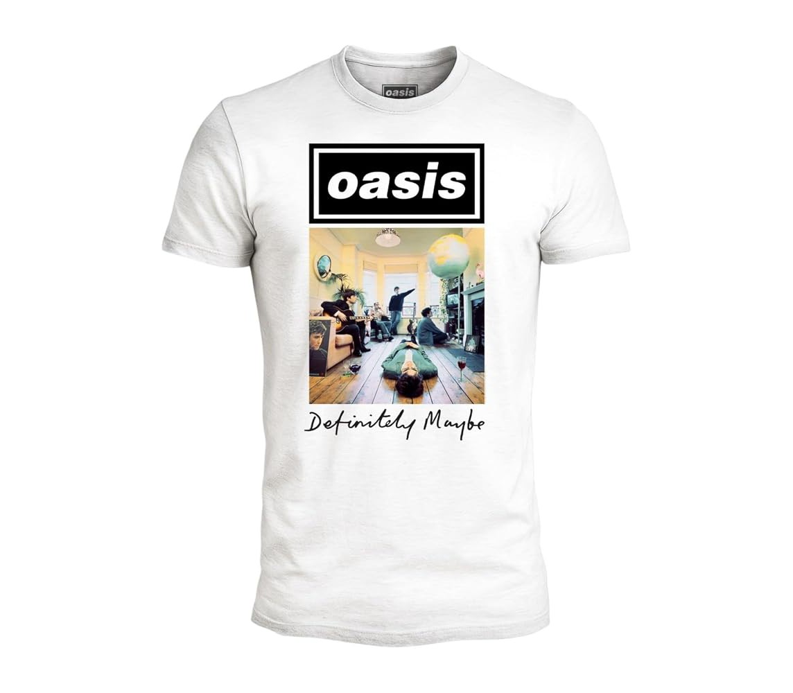 OASIS DEFINITELY MAYBE ROCK T-Shirt Maglietta Bianca Adulto Ufficiale ORIGINALE
