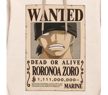 ONE PIECE Felpa con Cappuccio RORONOA ZORO WANTED Adulto ORIGINALE BEIGE