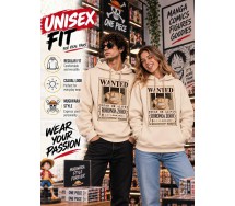 ONE PIECE Felpa con Cappuccio RORONOA ZORO WANTED Adulto ORIGINALE BEIGE