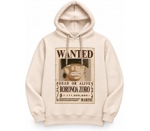 ONE PIECE Felpa con Cappuccio RORONOA ZORO WANTED Adulto ORIGINALE BEIGE