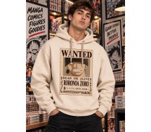 ONE PIECE Felpa con Cappuccio RORONOA ZORO WANTED Adulto ORIGINALE BEIGE