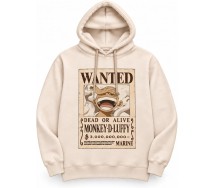 ONE PIECE Felpa con Cappuccio MONKEY D LUFFY WANTED Adulto ORIGINALE BEIGE