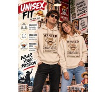 ONE PIECE Felpa con Cappuccio MONKEY D LUFFY WANTED Adulto ORIGINALE BEIGE