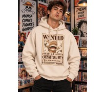 ONE PIECE Felpa con Cappuccio MONKEY D LUFFY WANTED Adulto ORIGINALE BEIGE