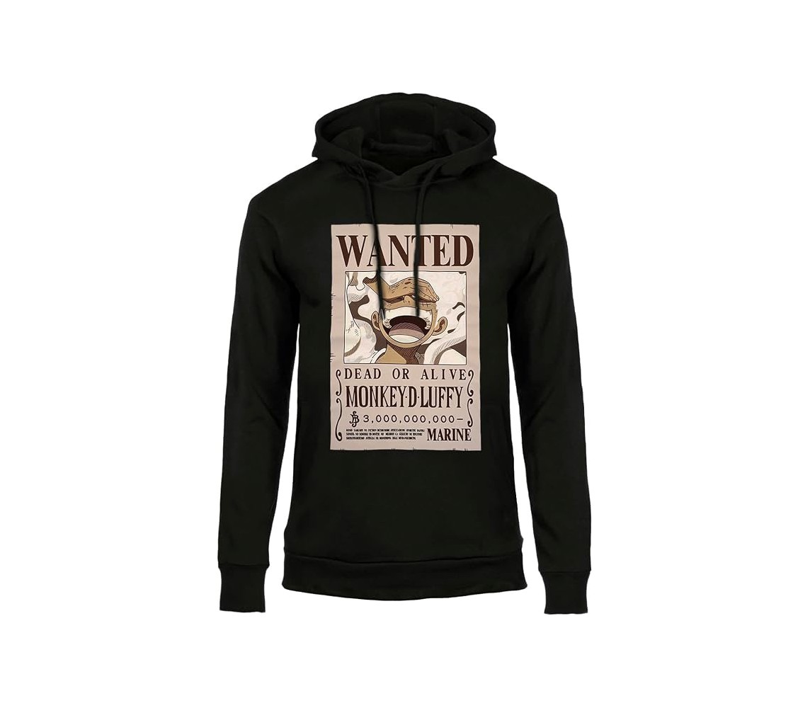 ONE PIECE Felpa con Cappuccio MONKEY D LUFFY WANTED WANTED Adulto NERA