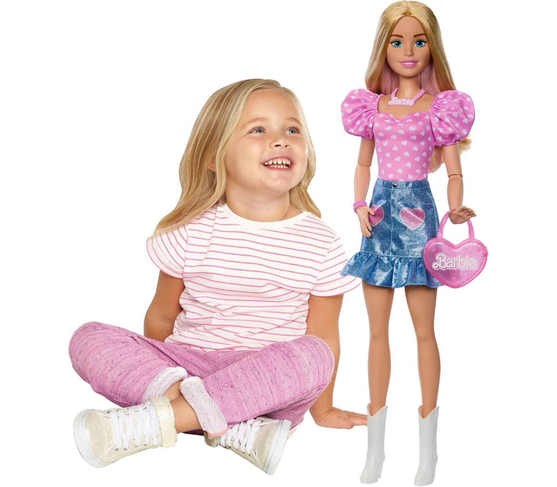 BARBIE GIGANTE XXL Bambola Bionda Alta 71cm Abito Rosa Accessori Mattel HYT84