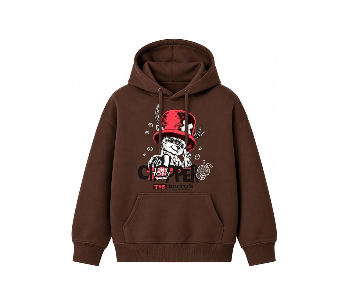 ONE PIECE Felpa con Cappuccio CHOPPER THE DOCTOR Adulto ORIGINALE MARRONE