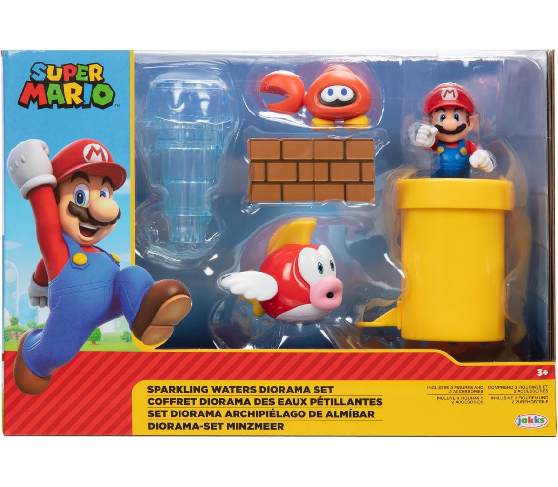 SUPER MARIO SPARKLING WATERS Diorama Playset 2 Figure GRANCHIO Originale Jakks