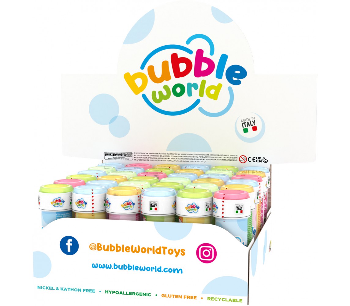 BOLLE SAPONE BUBBLE WORLD Party Box Display 36 Flaconi 60ml Originali Dulcop