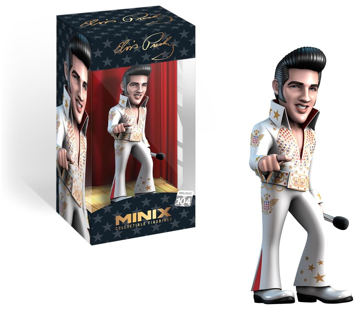 ELVIS PRESLEY Minix FIGURA Statuetta 12cm ABITO BIANCO Collezione Musica 104