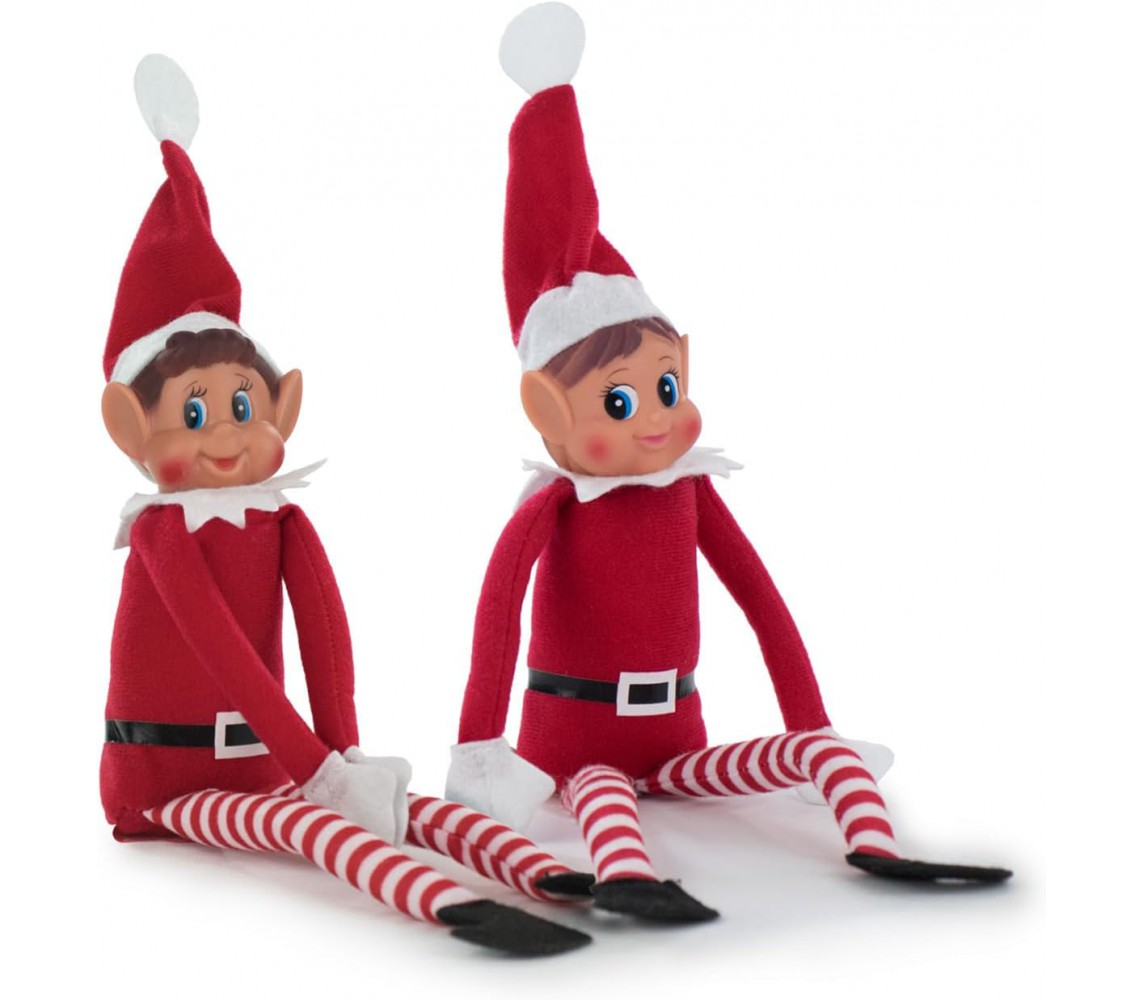 ELFI Ragazzo e Ragazza NATALE 2 Pupazzi Elfie Magico 30cm Peluche PORTAFORTUNA