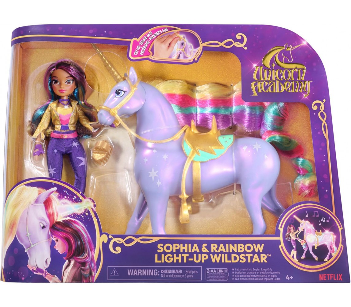 UNICORN ACADEMY Bambola SOPHIA e WILDSTAR Luci e Suoni 24cm Spin Master