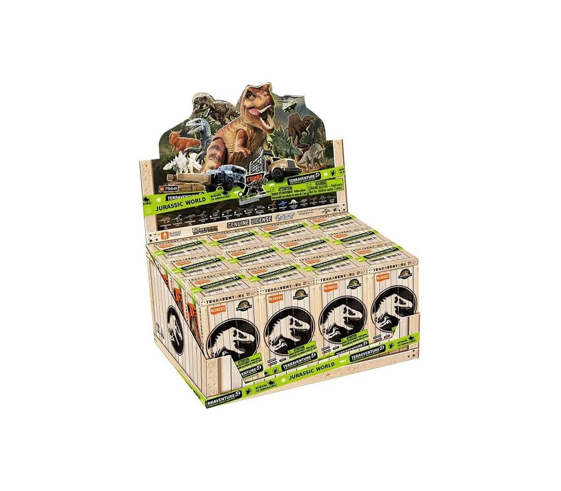 BLOKEES JURASSIC WORLD Terraventure Display 12 PEZZI di statuine 7cm Serie 01
