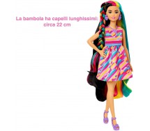 BARBIE SUPER CHIOMA Bambola 30cm CAPELLI ARCOBALENO Mattel HCM90 TOTALLY HAIR